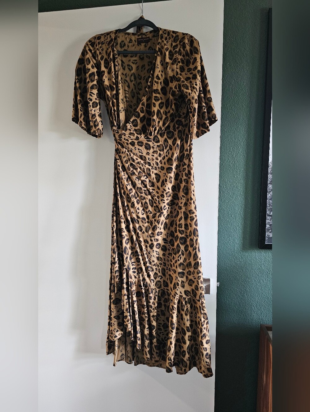 Leopard Print Wrap Maxi Dress in Tan and Black M